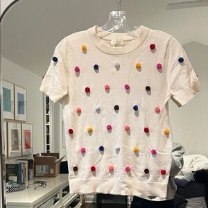 Kate Spade Cream Tee with Multicolor Pom Poms